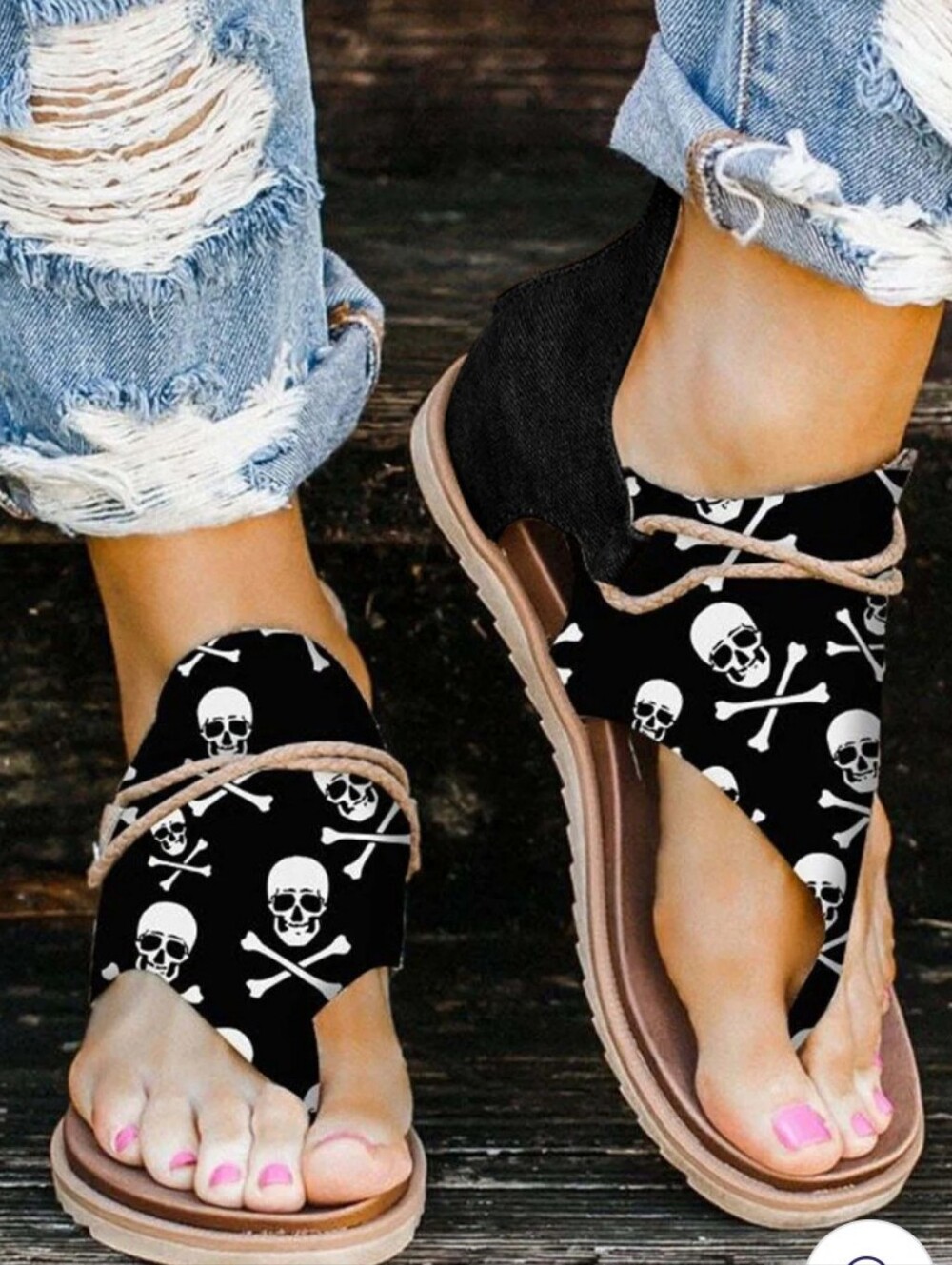 Womens Black Skull Print Open-Toe Sandals
